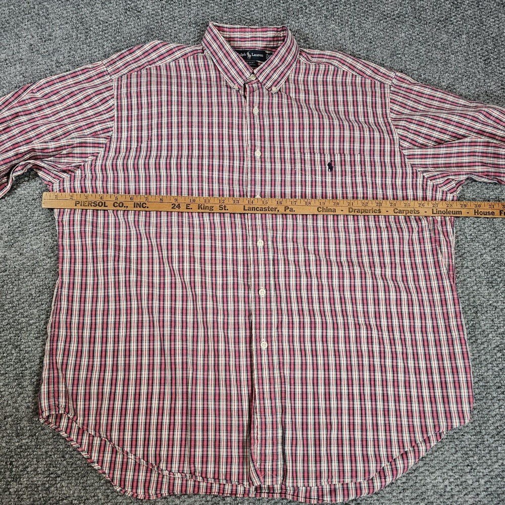 Polo Ralph Lauren BIG SHIRT Short Sleeve Button-Up XL Red Plaid Classic Logo - Picture 4 of 7